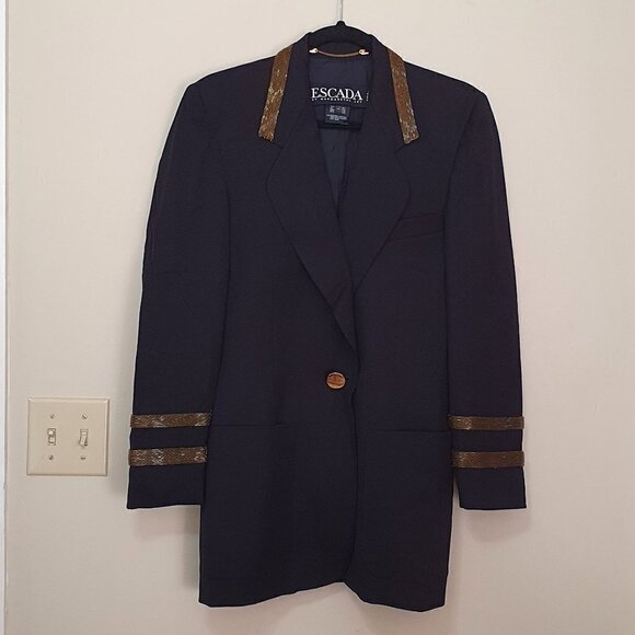 Escada 100% Wool Beaded Trim Coat - Picture 1 of 12